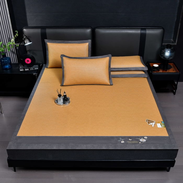 91家纺网 家纺一手货源 找家纺 小牛席业 2026新款PE冷感霸王藤系列（绣球花开刺绣款）凉席藤席冰藤席冰丝席可机洗凉感冰丝席豆豆席PE霸王藤 黄色