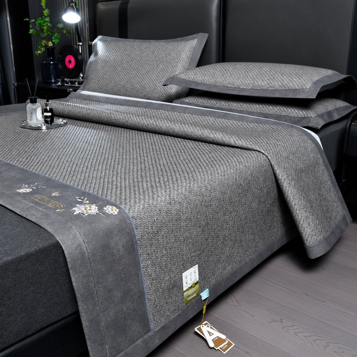 小牛席业 2026新款PE冷感霸王藤系列（绣球花开刺绣款）凉席藤席冰藤席冰丝席可机洗凉感冰丝席豆豆席PE霸王藤 灰色