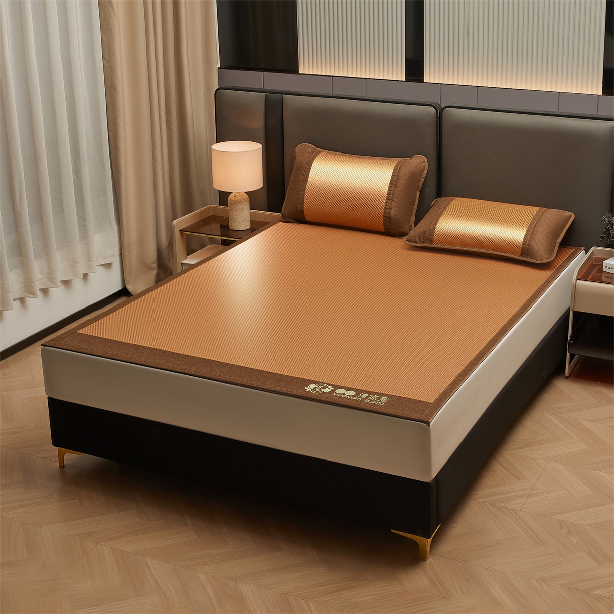 91家纺网 家纺一手货源 找家纺 绒艺席业 2026新款A类双面冰藤艾草凉席 冰藤艾草咖