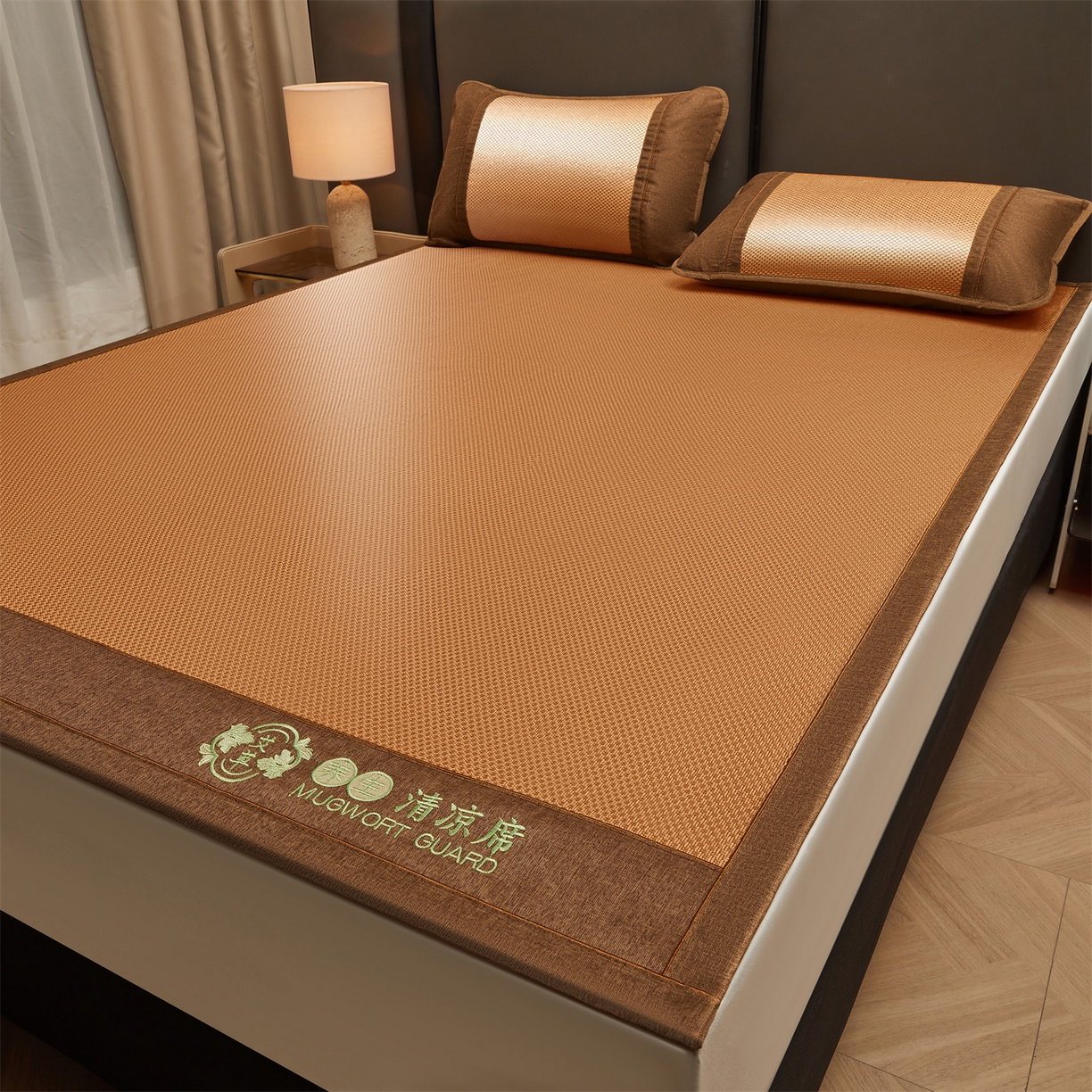 91家纺网 家纺一手货源 找家纺 绒艺席业 2026新款A类双面冰藤艾草凉席 冰藤艾草咖