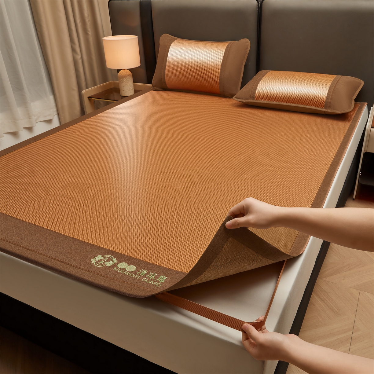 91家纺网 家纺一手货源 找家纺 绒艺席业 2026新款A类双面冰藤艾草凉席 冰藤艾草咖