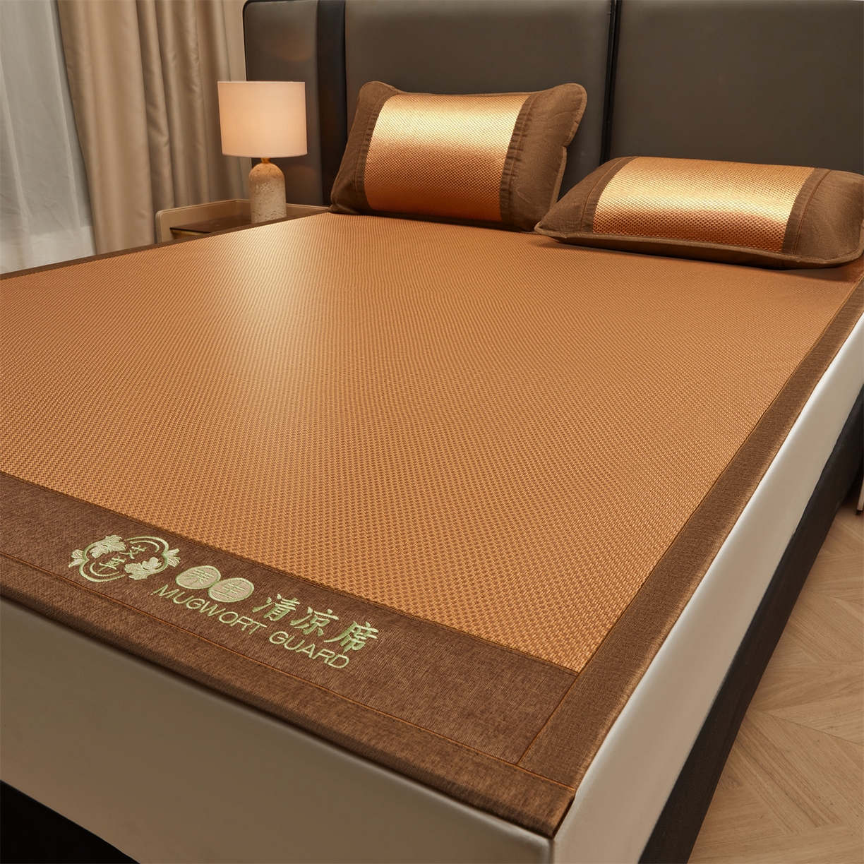 91家纺网 家纺一手货源 找家纺 绒艺席业 2026新款A类双面冰藤艾草凉席 冰藤艾草咖