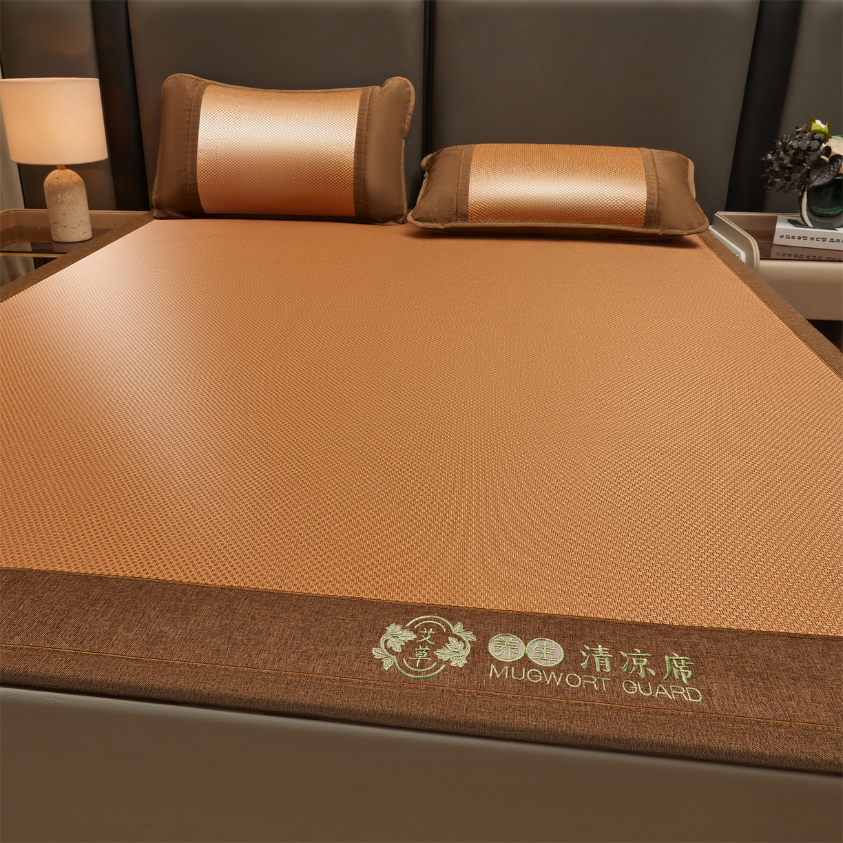 91家纺网 家纺一手货源 找家纺 绒艺席业 2026新款A类双面冰藤艾草凉席 冰藤艾草咖