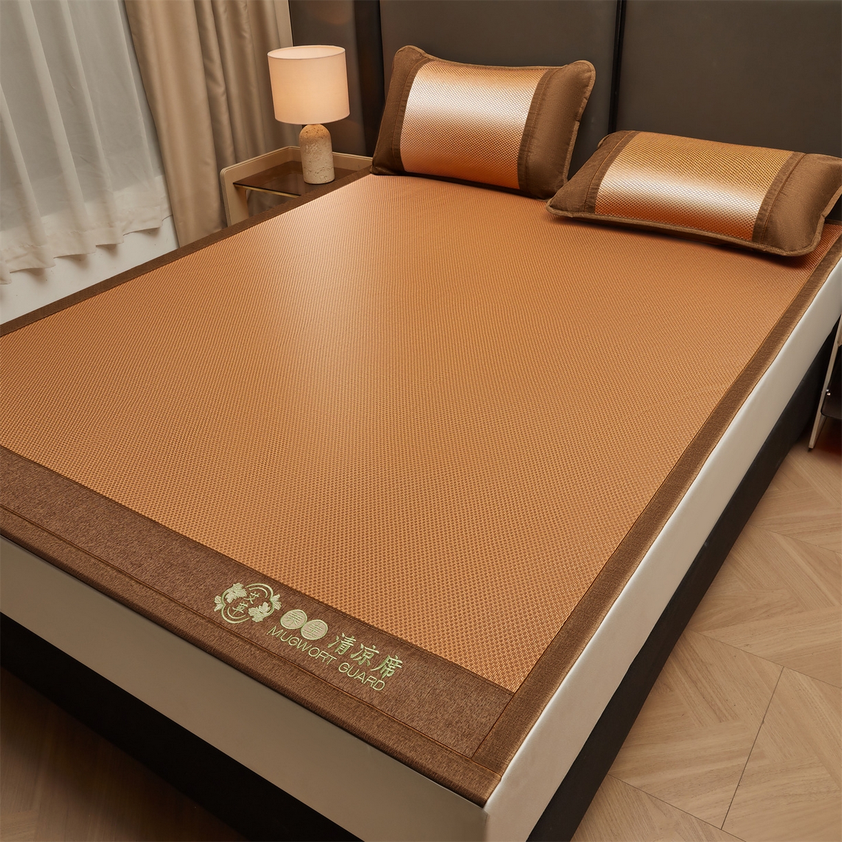 91家纺网 家纺一手货源 找家纺 绒艺席业 2026新款A类双面冰藤艾草凉席 冰藤艾草咖