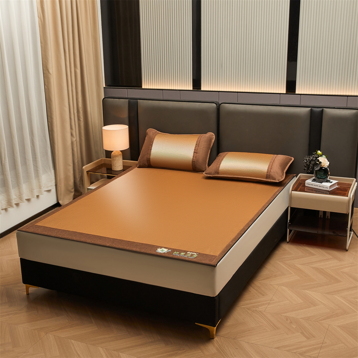 91家纺网 家纺一手货源 找家纺 绒艺席业 2026新款A类双面冰藤抑菌凉席 冰藤抑菌咖