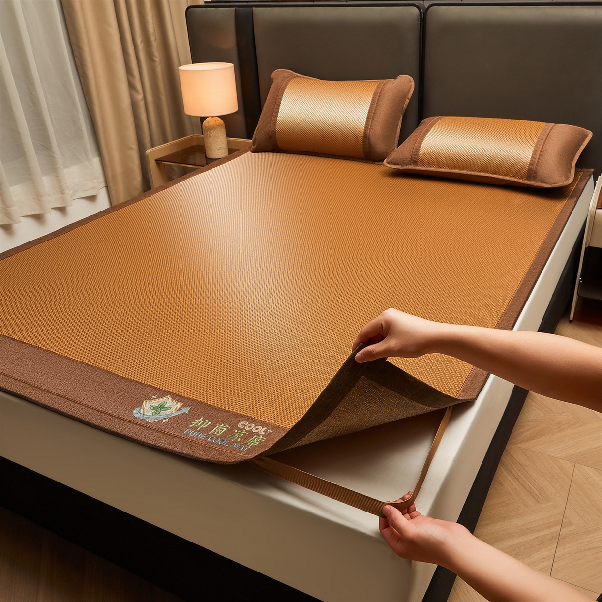 91家纺网 家纺一手货源 找家纺 绒艺席业 2026新款A类双面冰藤抑菌凉席 冰藤抑菌咖