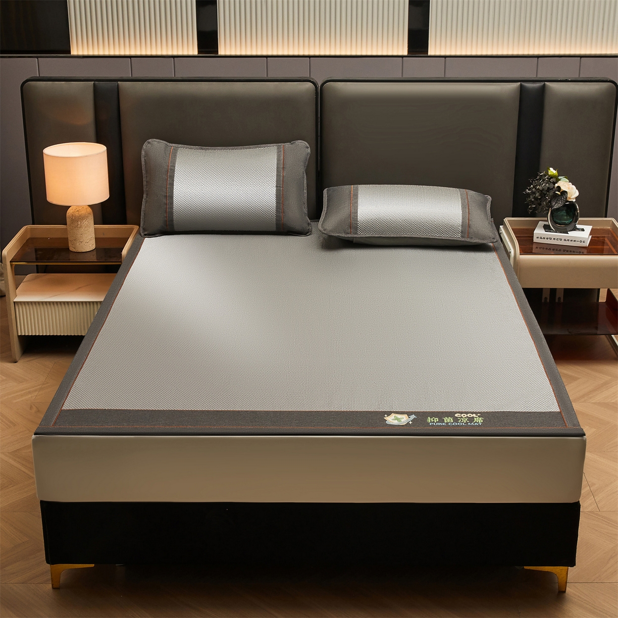 91家纺网 家纺一手货源 找家纺 绒艺席业 2026新款A类双面冰藤抑菌凉席 冰藤艾草灰