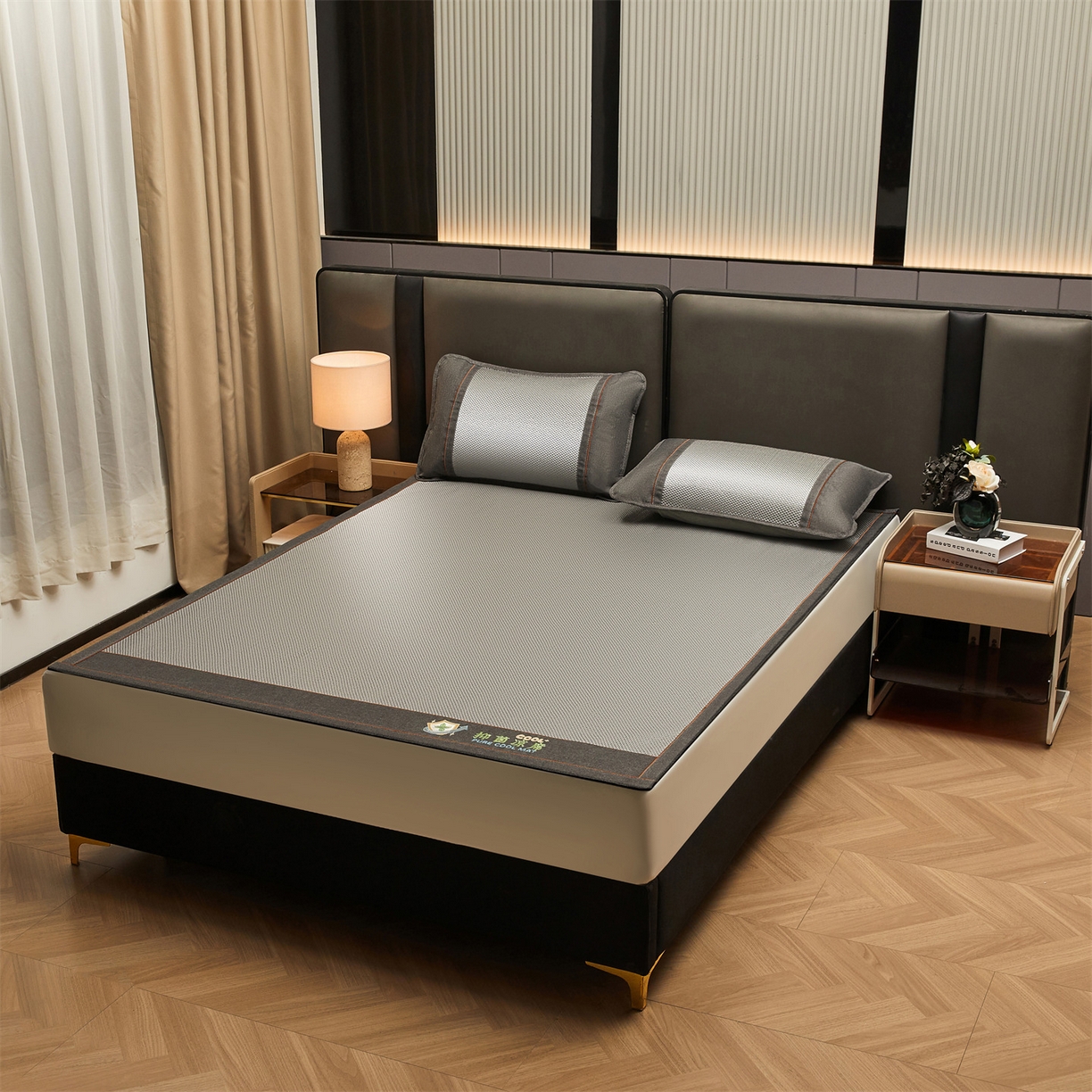 91家纺网 家纺一手货源 找家纺 绒艺席业 2026新款A类双面冰藤抑菌凉席 冰藤艾草灰