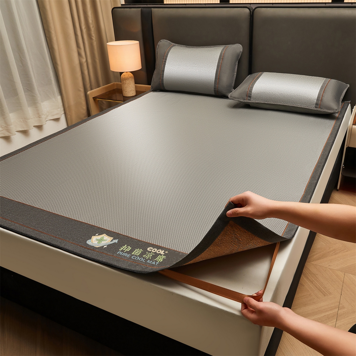 91家纺网 家纺一手货源 找家纺 绒艺席业 2026新款A类双面冰藤抑菌凉席 冰藤艾草灰