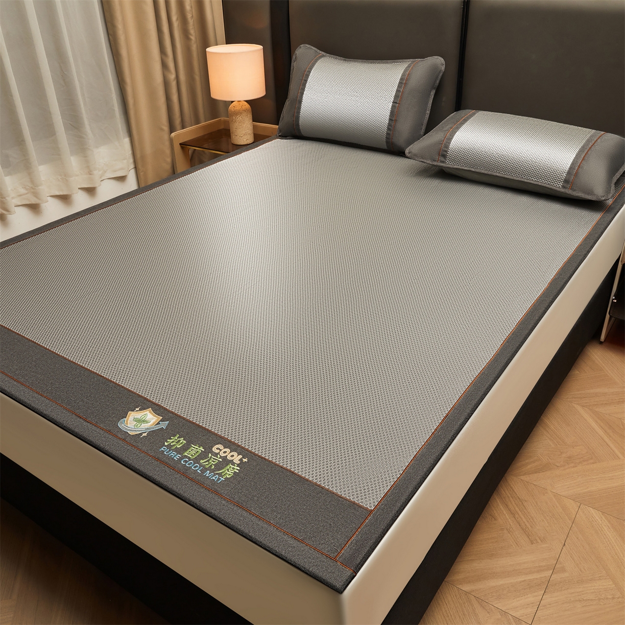 91家纺网 家纺一手货源 找家纺 绒艺席业 2026新款A类双面冰藤抑菌凉席 冰藤艾草灰