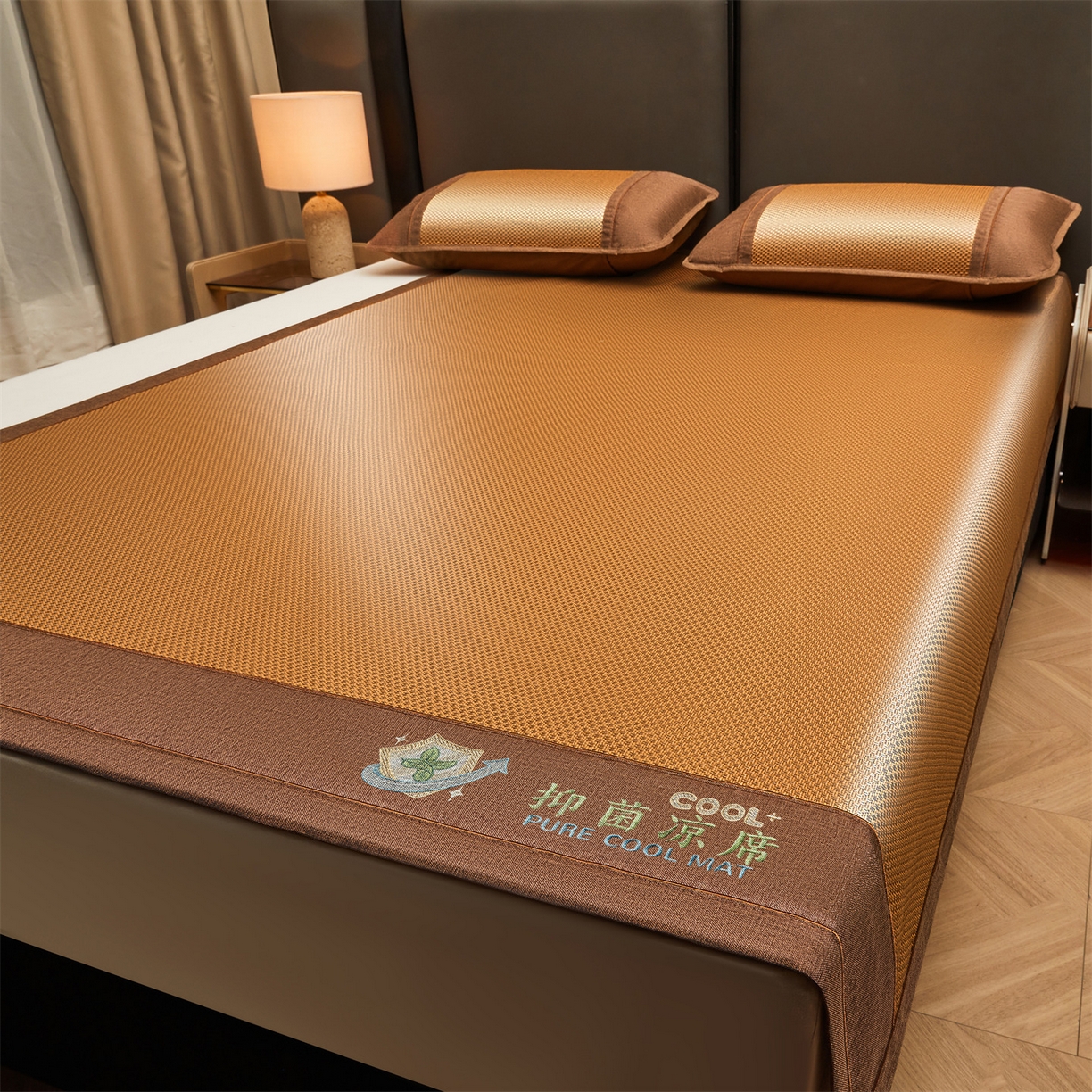 91家纺网 家纺一手货源 找家纺 绒艺席业 2026新款A类双面冰藤抑菌凉席 冰藤抑菌咖