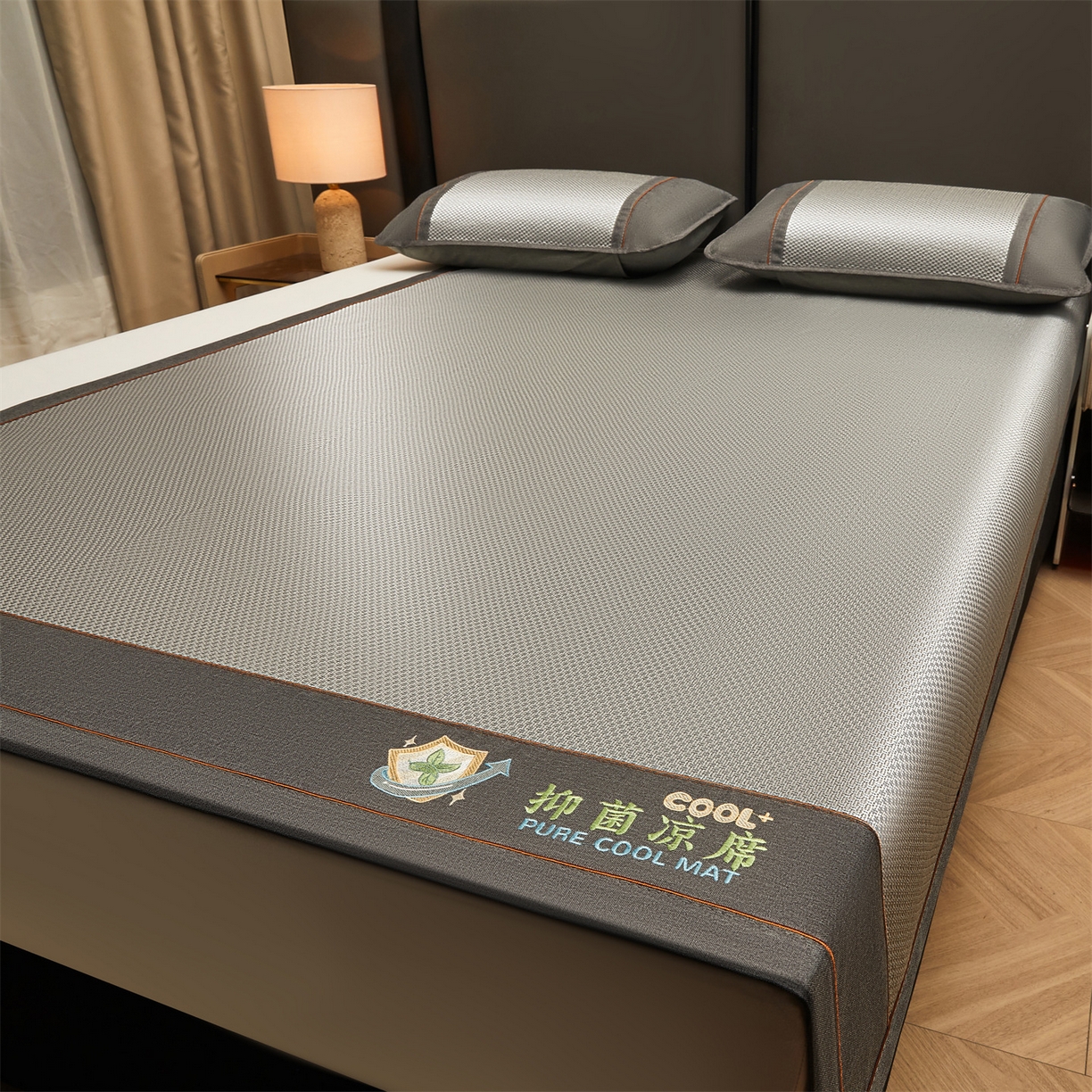 91家纺网 家纺一手货源 找家纺 绒艺席业 2026新款A类双面冰藤抑菌凉席 冰藤艾草灰