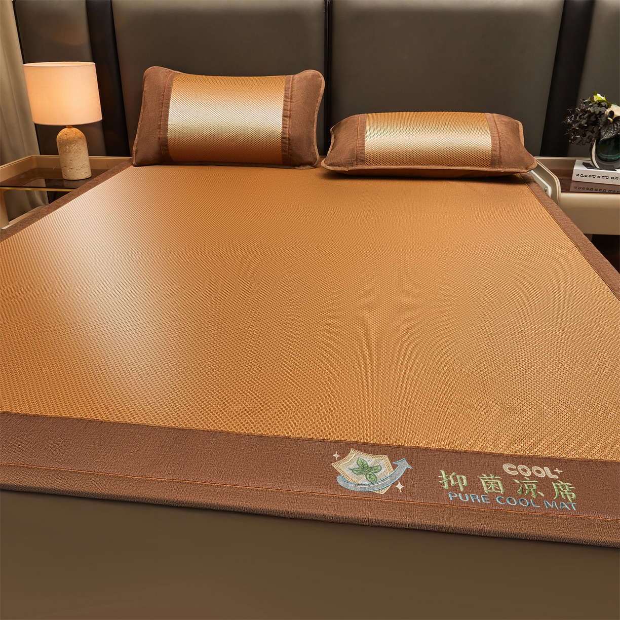 91家纺网 家纺一手货源 找家纺 绒艺席业 2026新款A类双面冰藤抑菌凉席 冰藤抑菌咖