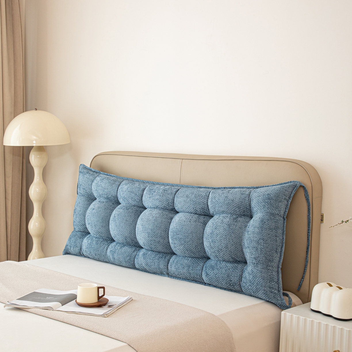 91家纺网 家纺一手货源 找家纺 沐沐家纺 2026新款简约十字绒床头靠背 孔雀蓝