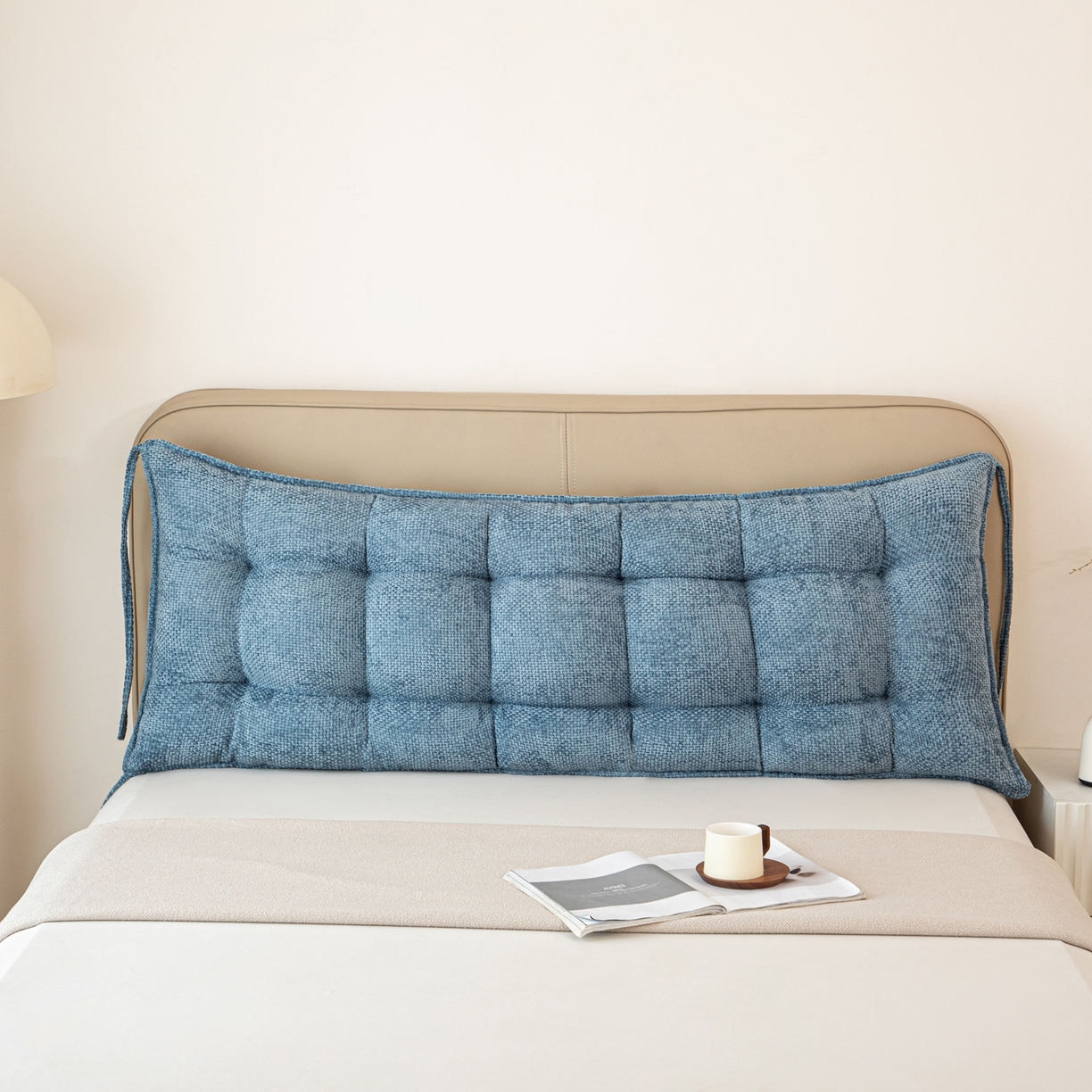 91家纺网 家纺一手货源 找家纺 沐沐家纺 2026新款简约十字绒床头靠背 孔雀蓝