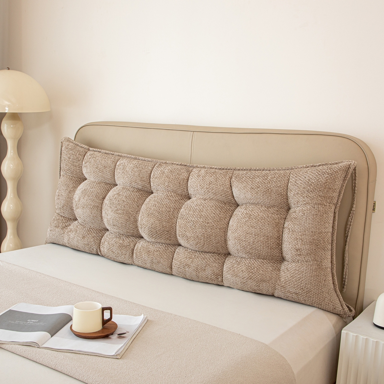 91家纺网 家纺一手货源 找家纺 沐沐家纺 2026新款简约十字绒床头靠背 卡其