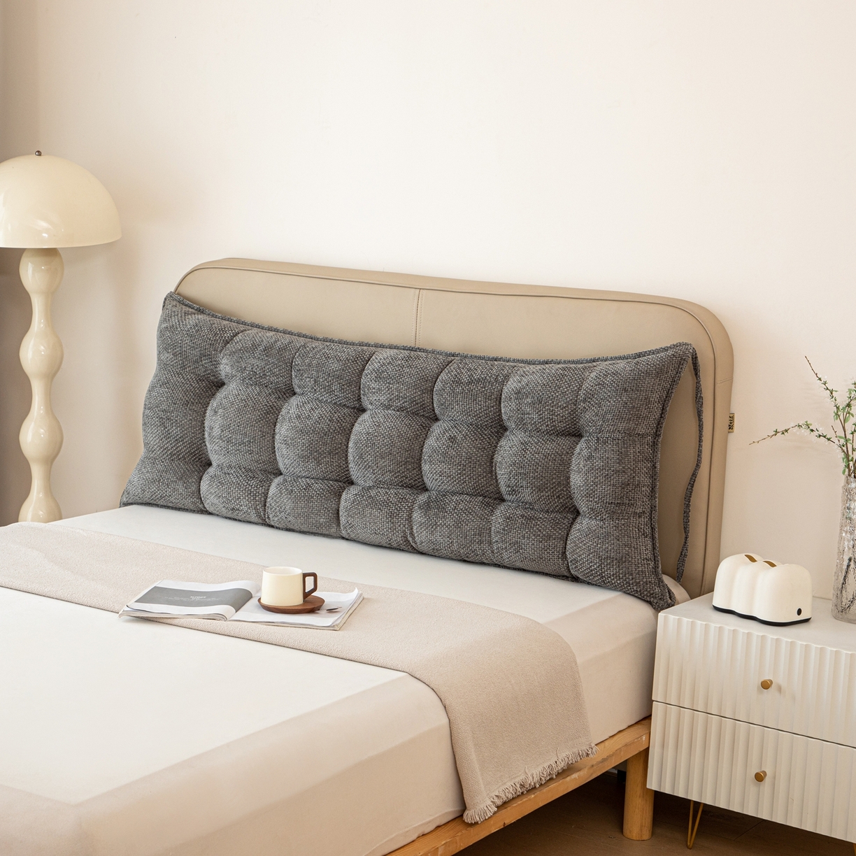 91家纺网 家纺一手货源 找家纺 沐沐家纺 2026新款简约十字绒床头靠背 深空灰