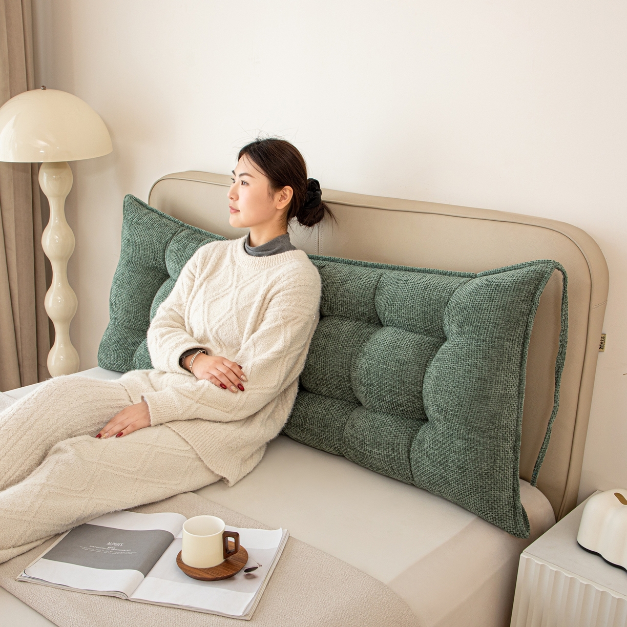 沐沐家纺 2026新款简约十字绒床头靠背 墨绿