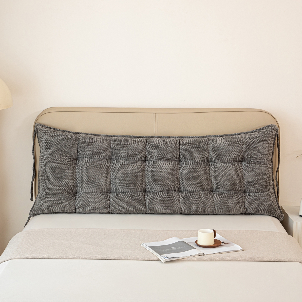 91家纺网 家纺一手货源 找家纺 沐沐家纺 2026新款简约十字绒床头靠背 深空灰