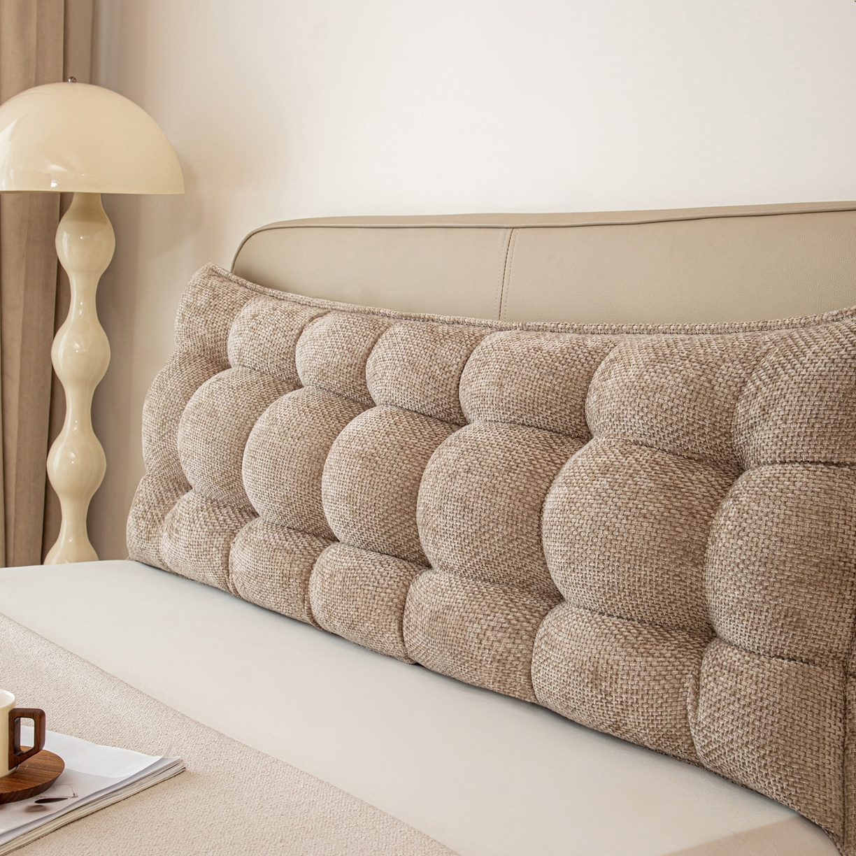 91家纺网 家纺一手货源 找家纺 沐沐家纺 2026新款简约十字绒床头靠背 卡其