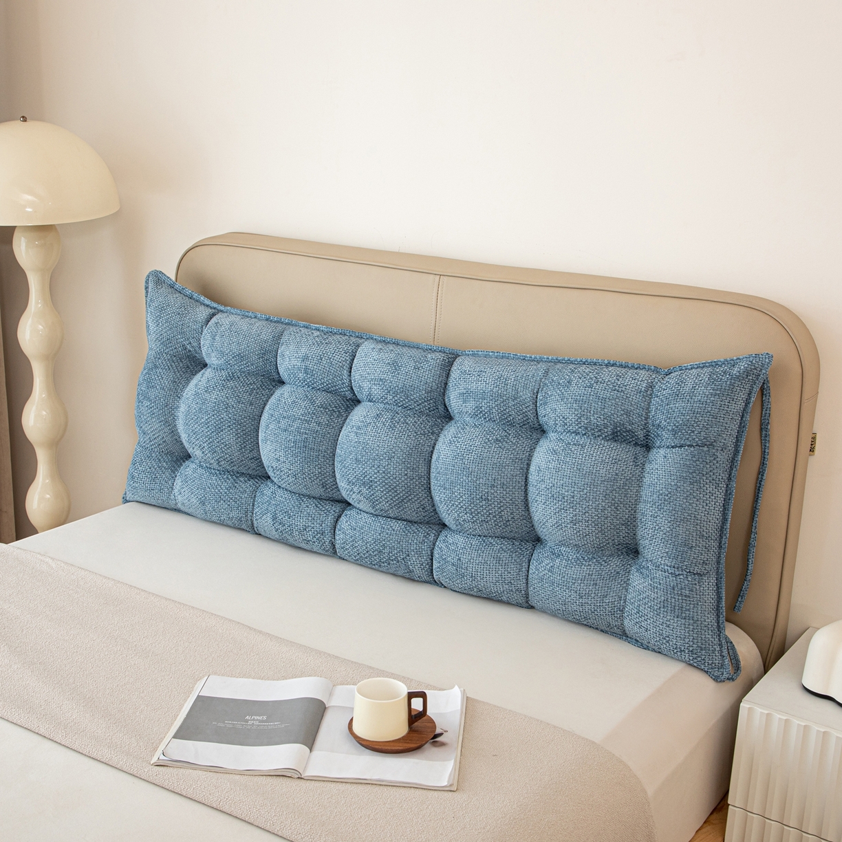 91家纺网 家纺一手货源 找家纺 沐沐家纺 2026新款简约十字绒床头靠背 孔雀蓝