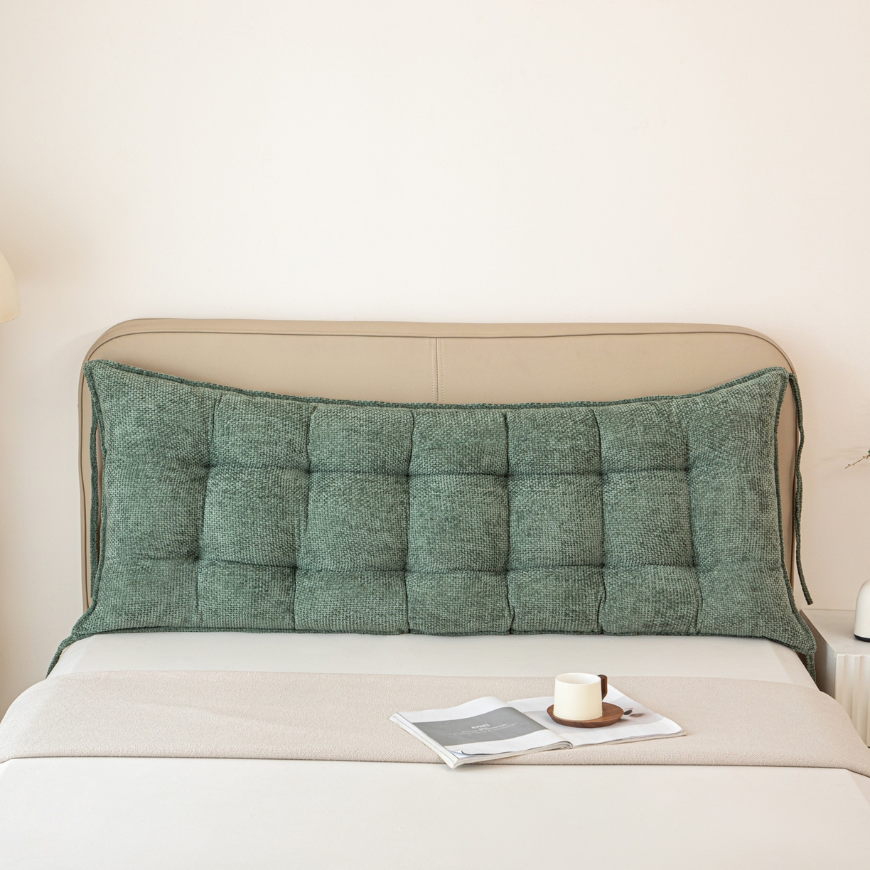 91家纺网 家纺一手货源 找家纺 沐沐家纺 2026新款简约十字绒床头靠背 墨绿