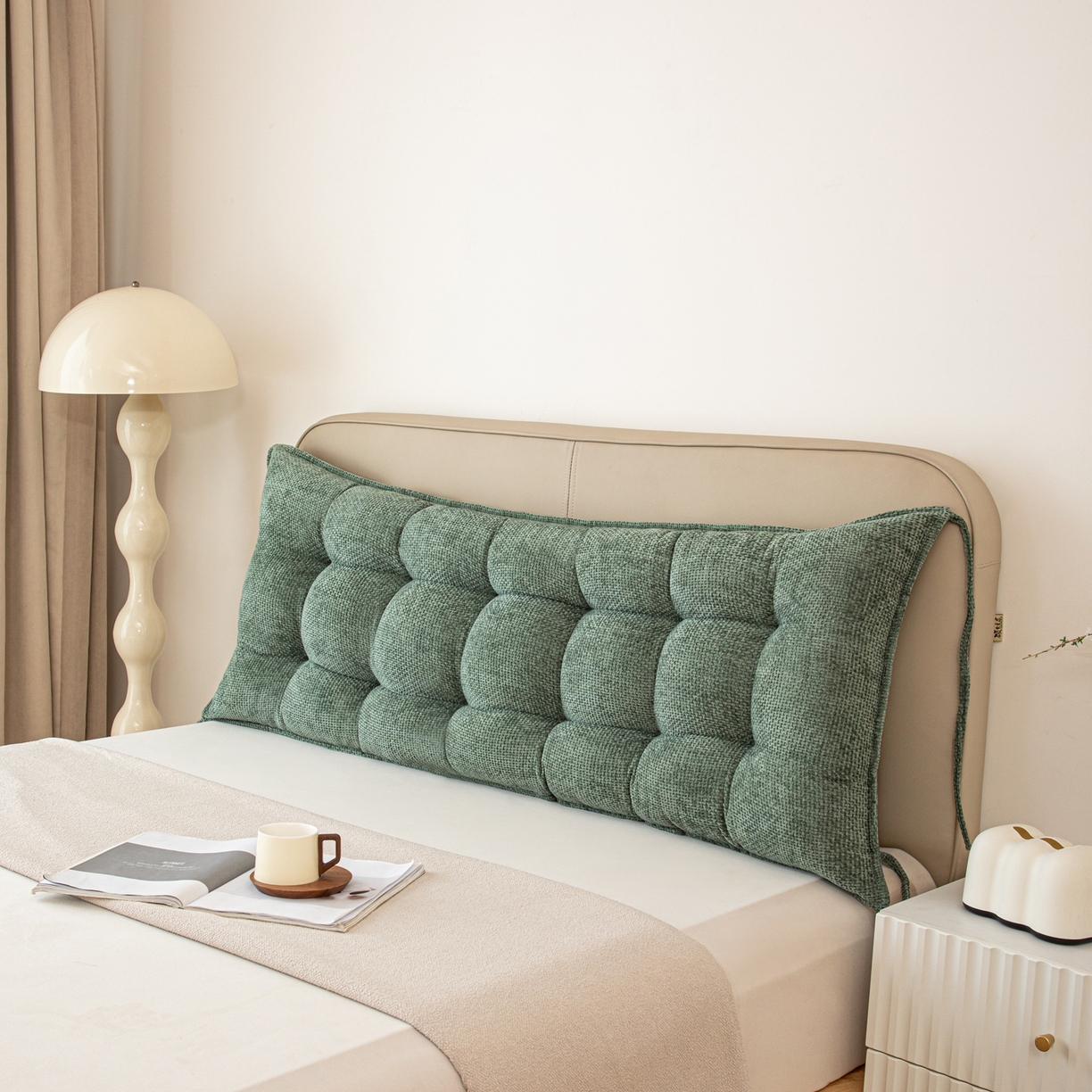 91家纺网 家纺一手货源 找家纺 沐沐家纺 2026新款简约十字绒床头靠背 墨绿