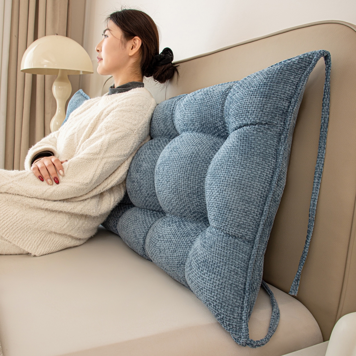 91家纺网 家纺一手货源 找家纺 沐沐家纺 2026新款简约十字绒床头靠背 孔雀蓝