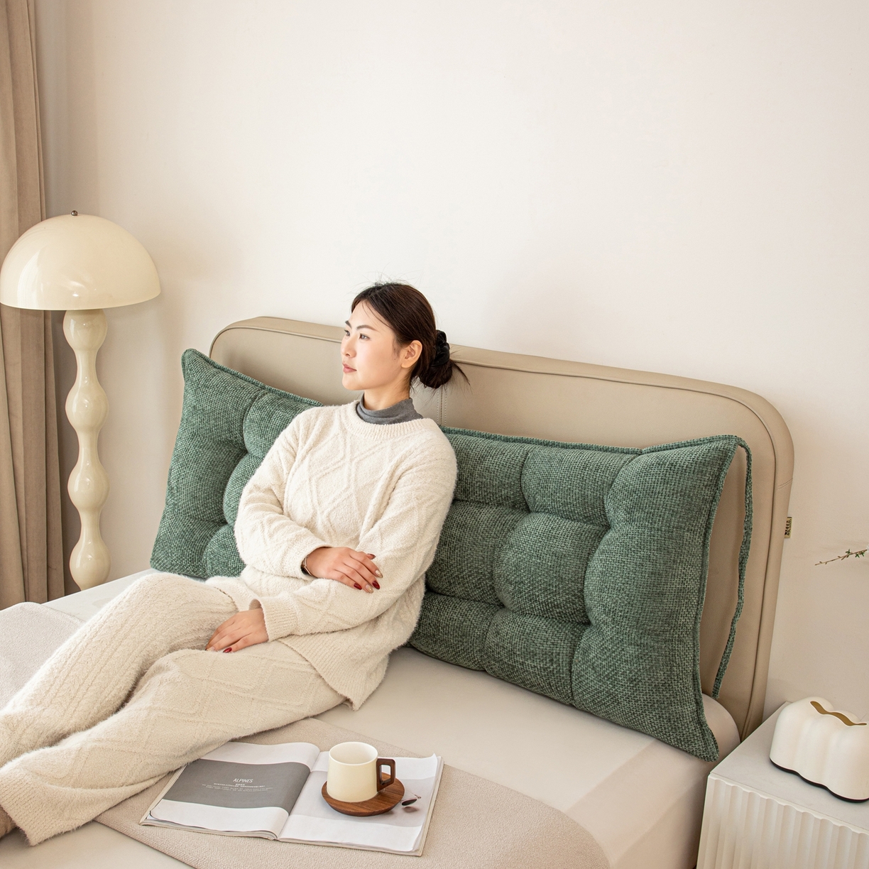 91家纺网 家纺一手货源 找家纺 沐沐家纺 2026新款简约十字绒床头靠背 墨绿