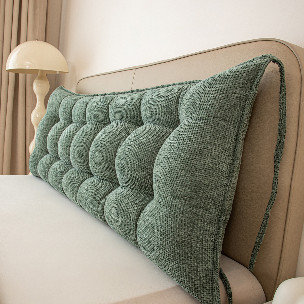 91家纺网 家纺一手货源 找家纺 沐沐家纺 2026新款简约十字绒床头靠背 墨绿