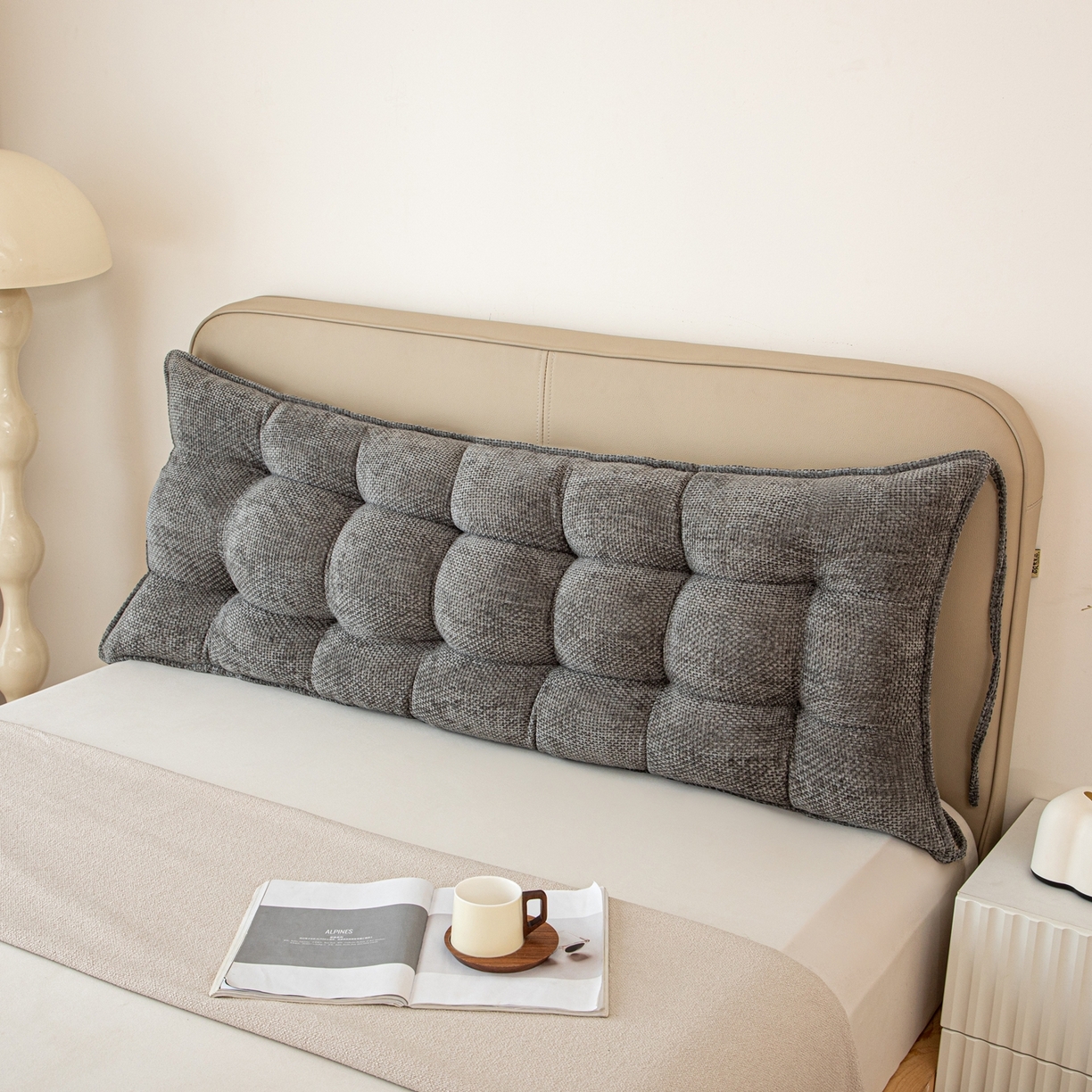 91家纺网 家纺一手货源 找家纺 沐沐家纺 2026新款简约十字绒床头靠背 深空灰