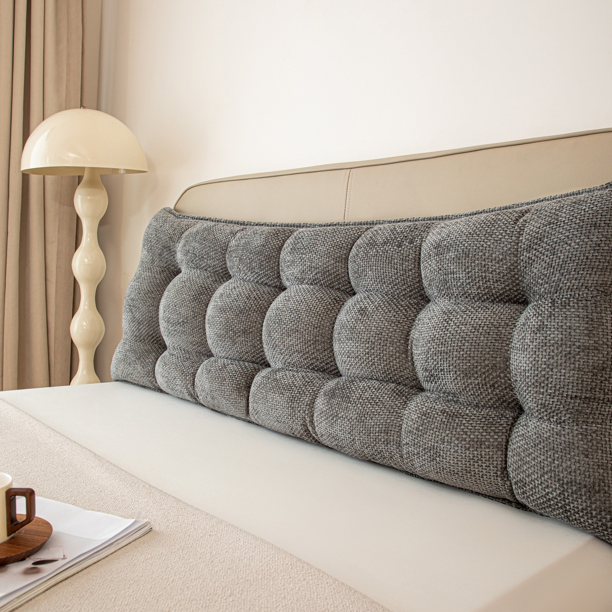 91家纺网 家纺一手货源 找家纺 沐沐家纺 2026新款简约十字绒床头靠背 深空灰