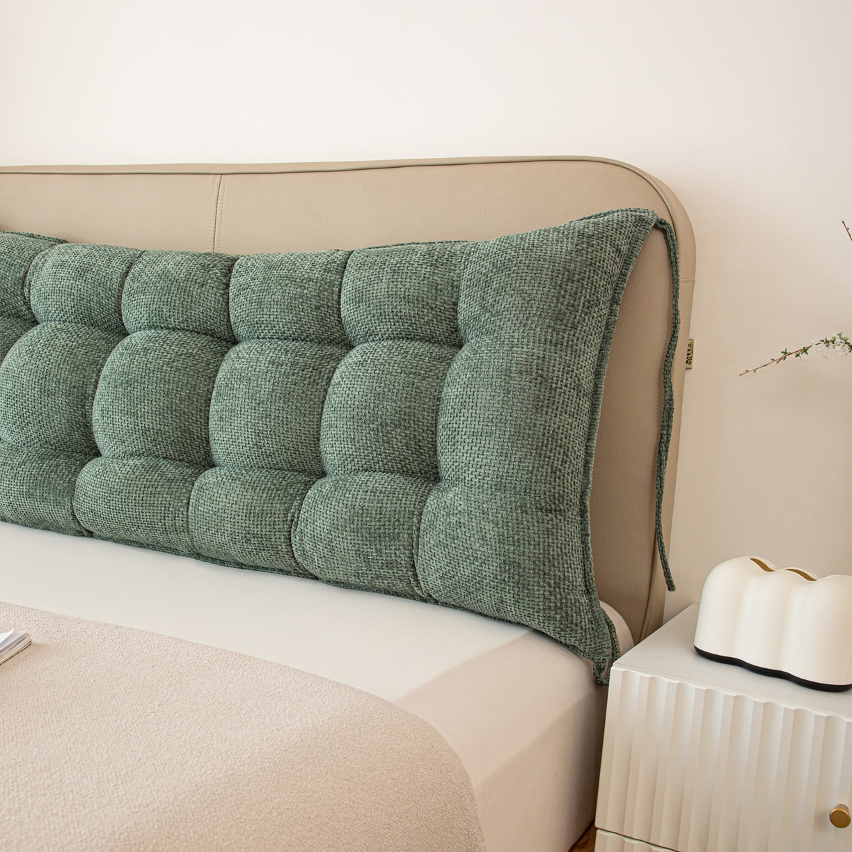 91家纺网 家纺一手货源 找家纺 沐沐家纺 2026新款简约十字绒床头靠背 墨绿