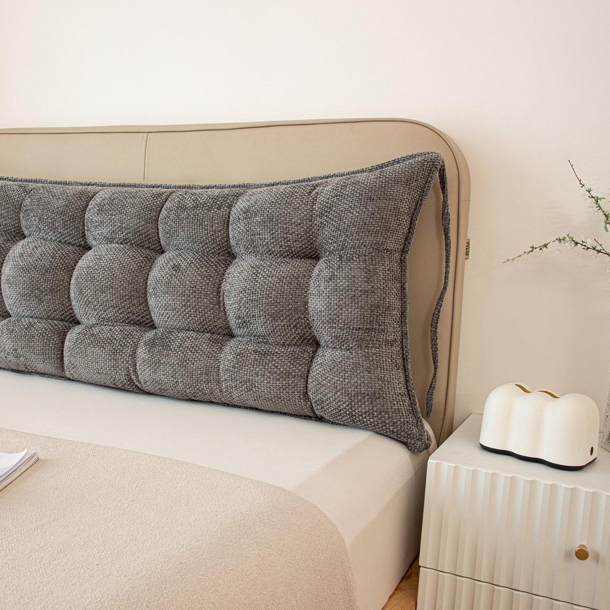 91家纺网 家纺一手货源 找家纺 沐沐家纺 2026新款简约十字绒床头靠背 深空灰