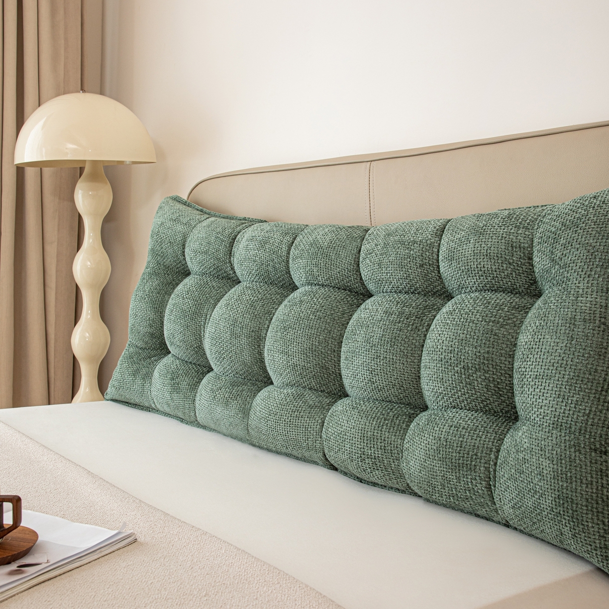 91家纺网 家纺一手货源 找家纺 沐沐家纺 2026新款简约十字绒床头靠背 墨绿