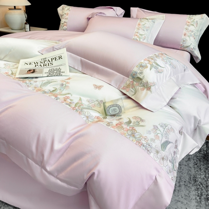 星蕴家纺 2026新款50贡缎长绒棉纯棉绣花四件套-花瑾 花瑾-梦幻紫