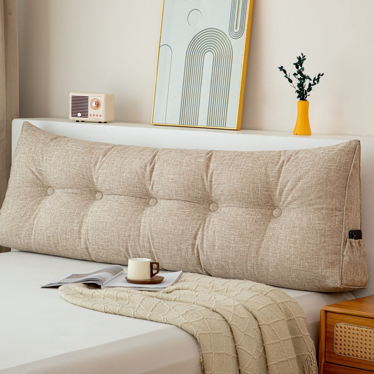 91家纺网 家纺一手货源 找家纺 沐沐家纺 2026新款棉麻三角大靠背 浅卡其色