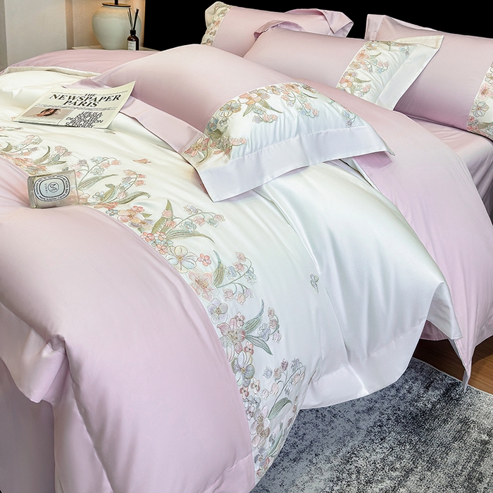 91家纺网 家纺一手货源 找家纺 星蕴家纺 2026新款50贡缎长绒棉纯棉绣花四件套-花瑾 花瑾-梦幻紫