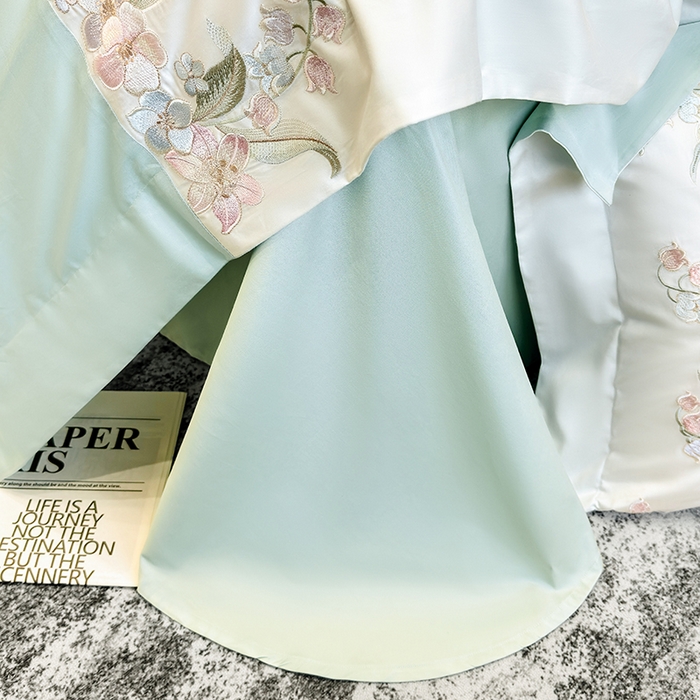 91家纺网 家纺一手货源 找家纺 星蕴家纺 2026新款50贡缎长绒棉纯棉绣花四件套-花瑾 花瑾-清新绿