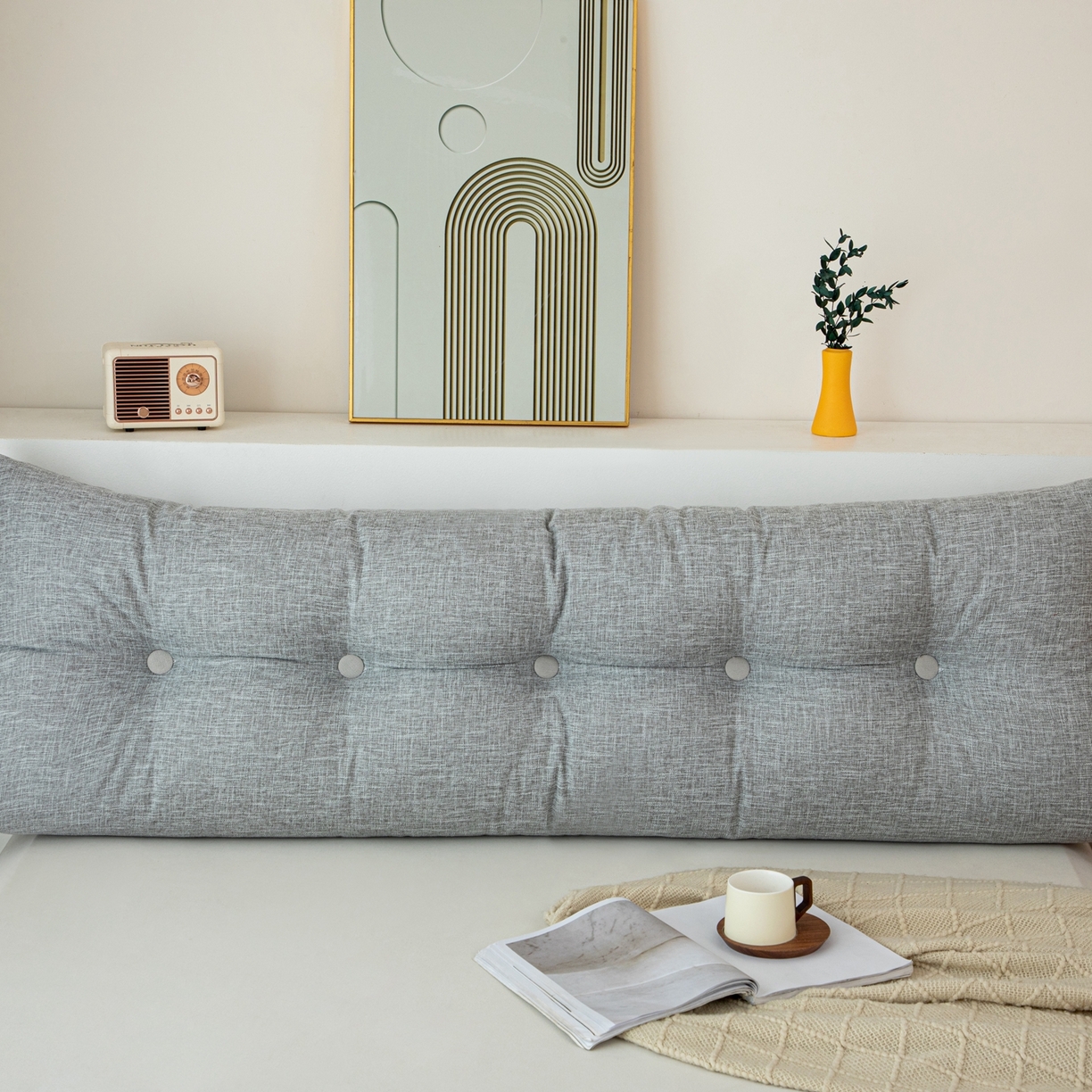 91家纺网 家纺一手货源 找家纺 沐沐家纺 2026新款棉麻三角大靠背 浅灰色