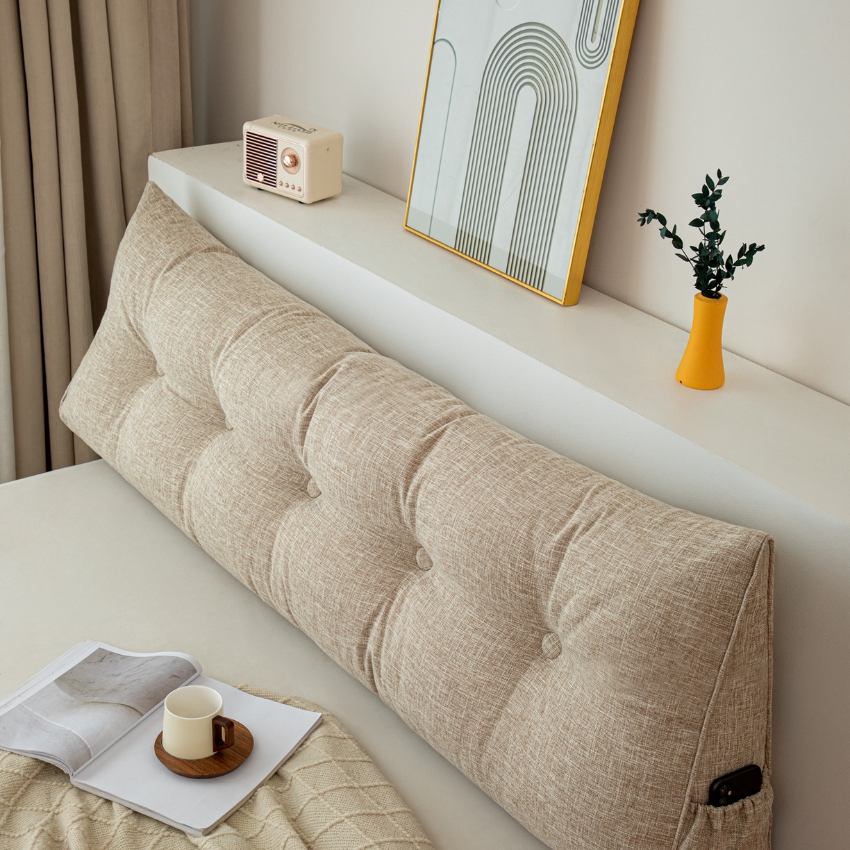 91家纺网 家纺一手货源 找家纺 沐沐家纺 2026新款棉麻三角大靠背 浅卡其色