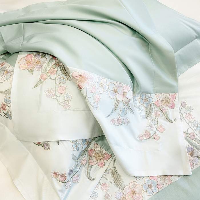 91家纺网 家纺一手货源 找家纺 星蕴家纺 2026新款50贡缎长绒棉纯棉绣花四件套-花瑾 花瑾-清新绿
