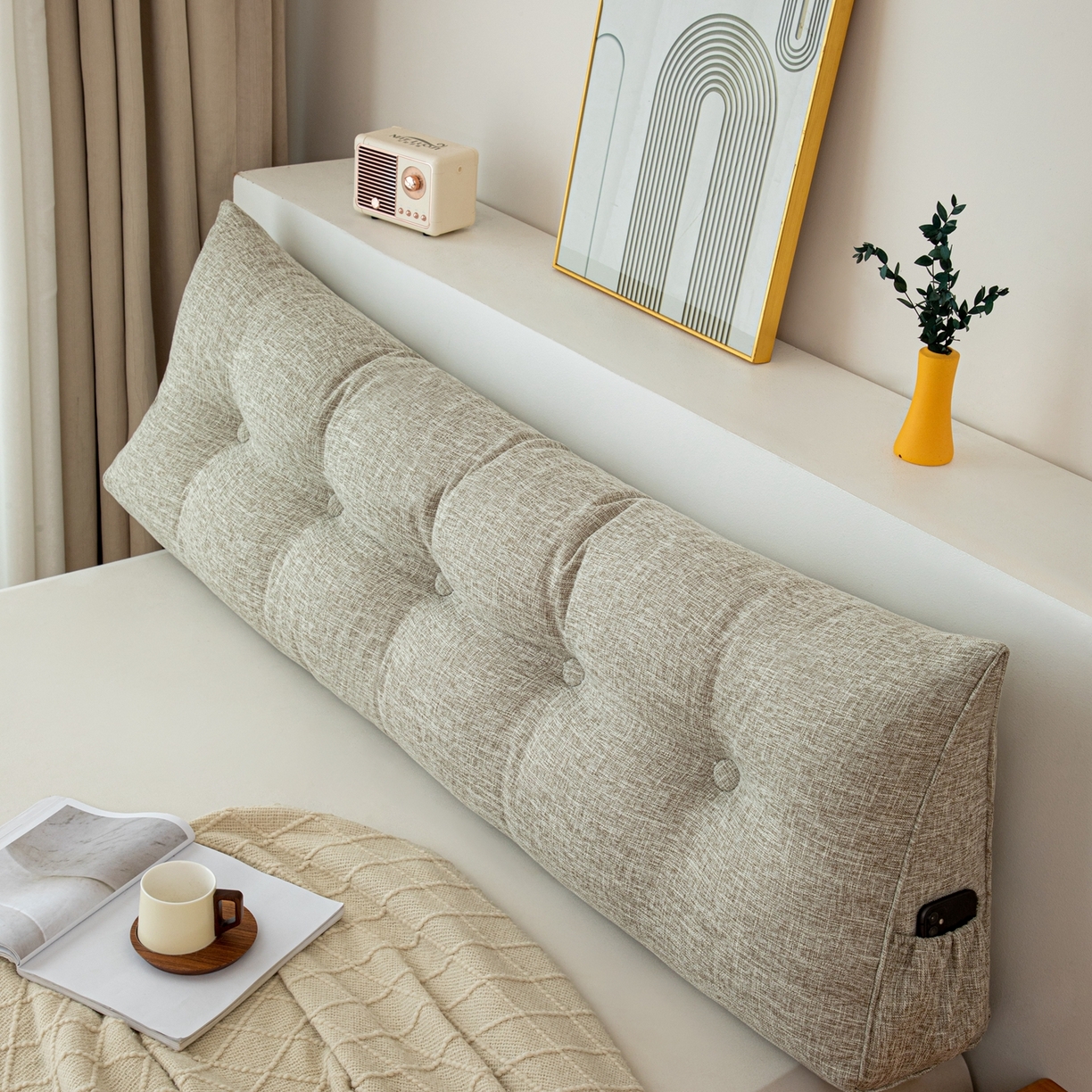 91家纺网 家纺一手货源 找家纺 沐沐家纺 2026新款棉麻三角大靠背 浅麻灰