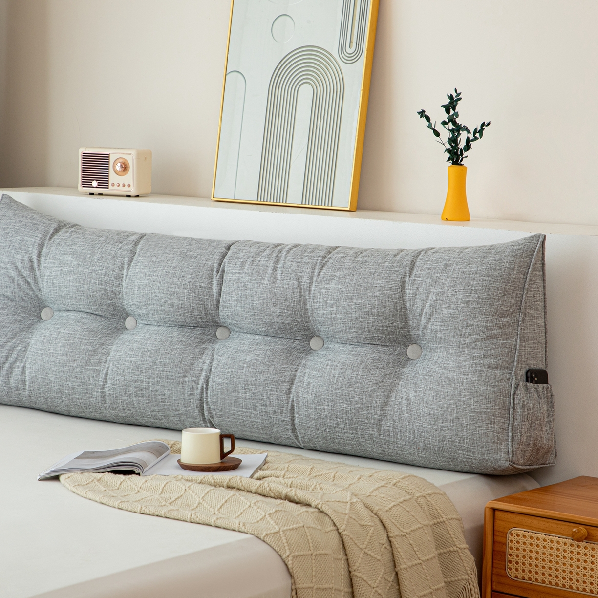 91家纺网 家纺一手货源 找家纺 沐沐家纺 2026新款棉麻三角大靠背 浅灰色