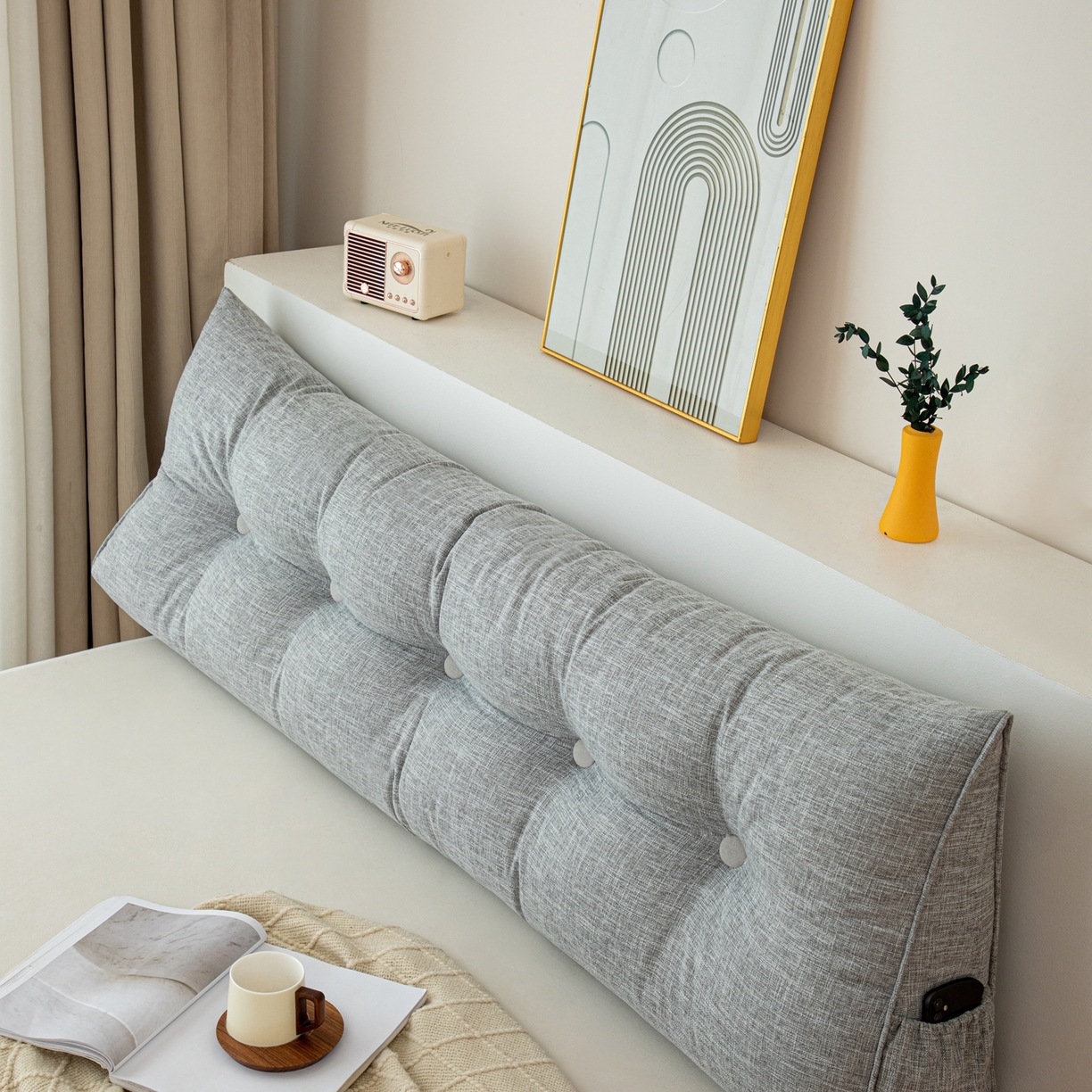 91家纺网 家纺一手货源 找家纺 沐沐家纺 2026新款棉麻三角大靠背 浅灰色