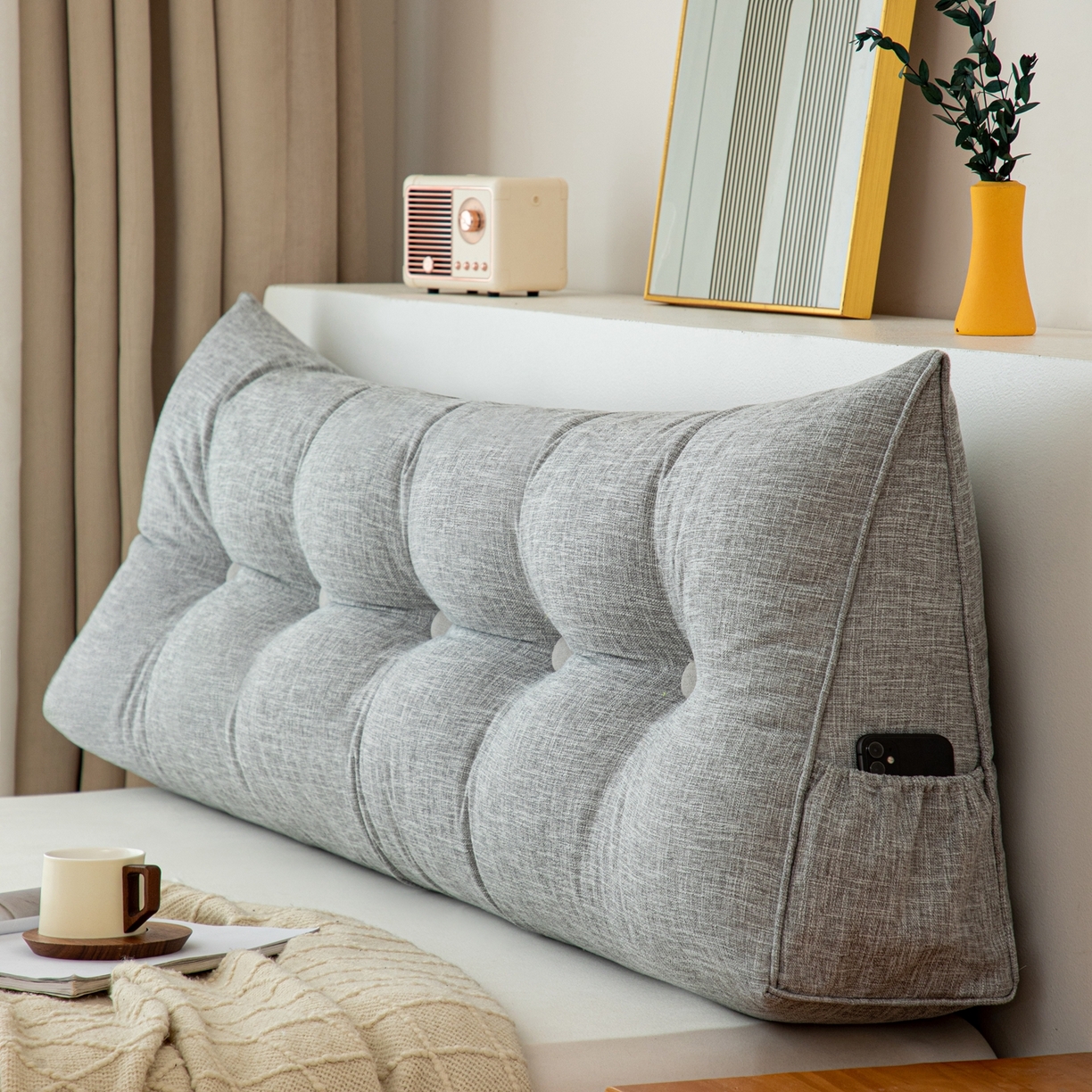 91家纺网 家纺一手货源 找家纺 沐沐家纺 2026新款棉麻三角大靠背 浅灰色