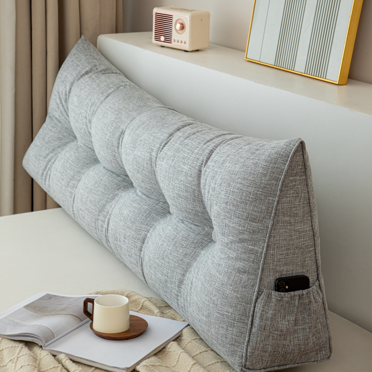 91家纺网 家纺一手货源 找家纺 沐沐家纺 2026新款棉麻三角大靠背 浅灰色