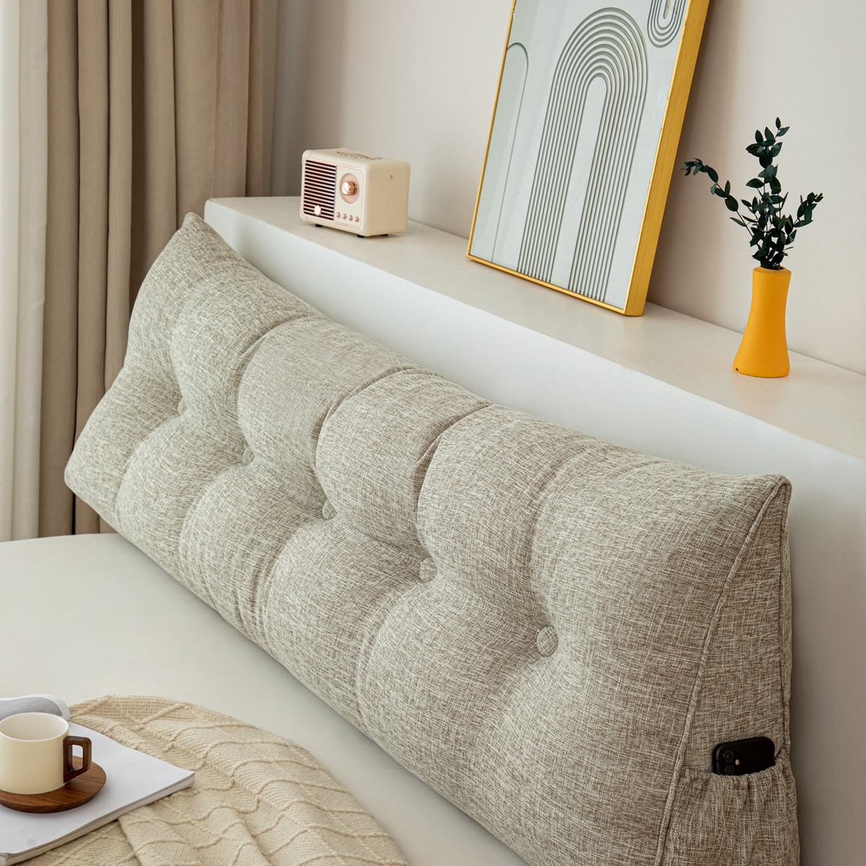 91家纺网 家纺一手货源 找家纺 沐沐家纺 2026新款棉麻三角大靠背 浅麻灰