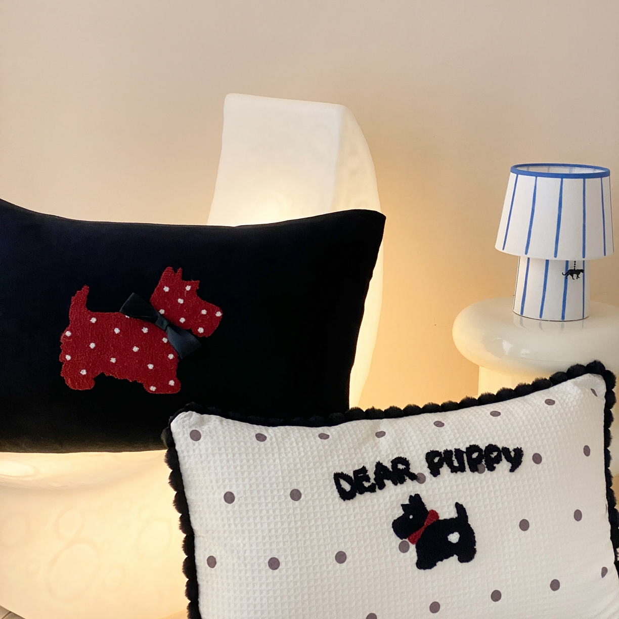 91家纺网 家纺一手货源 找家纺 星野 2026春夏新款100s双股澳棉纯棉刺绣四件套-第二波 波点萌犬