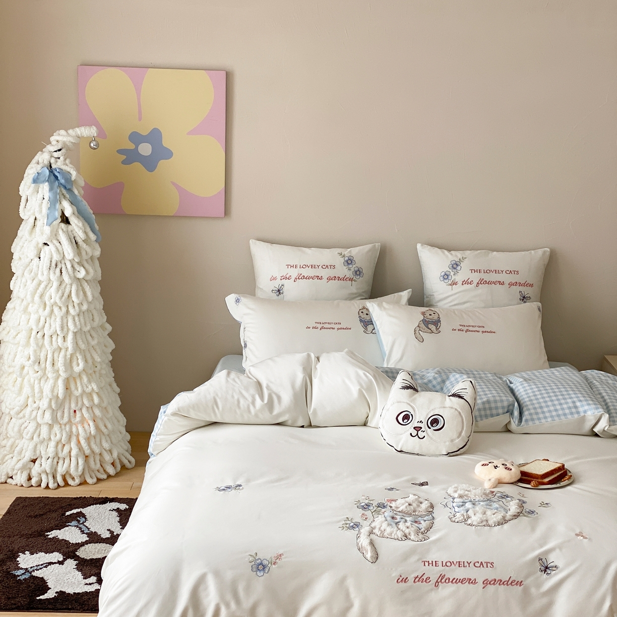 91家纺网 家纺一手货源 找家纺 星野 2026春夏新款100s双股澳棉纯棉刺绣四件套-第二波 花间喵语